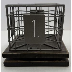 RAE DUNN Spinning Desk Organizer 1234 Rustic Country Farmhouse Wood Metal Wire